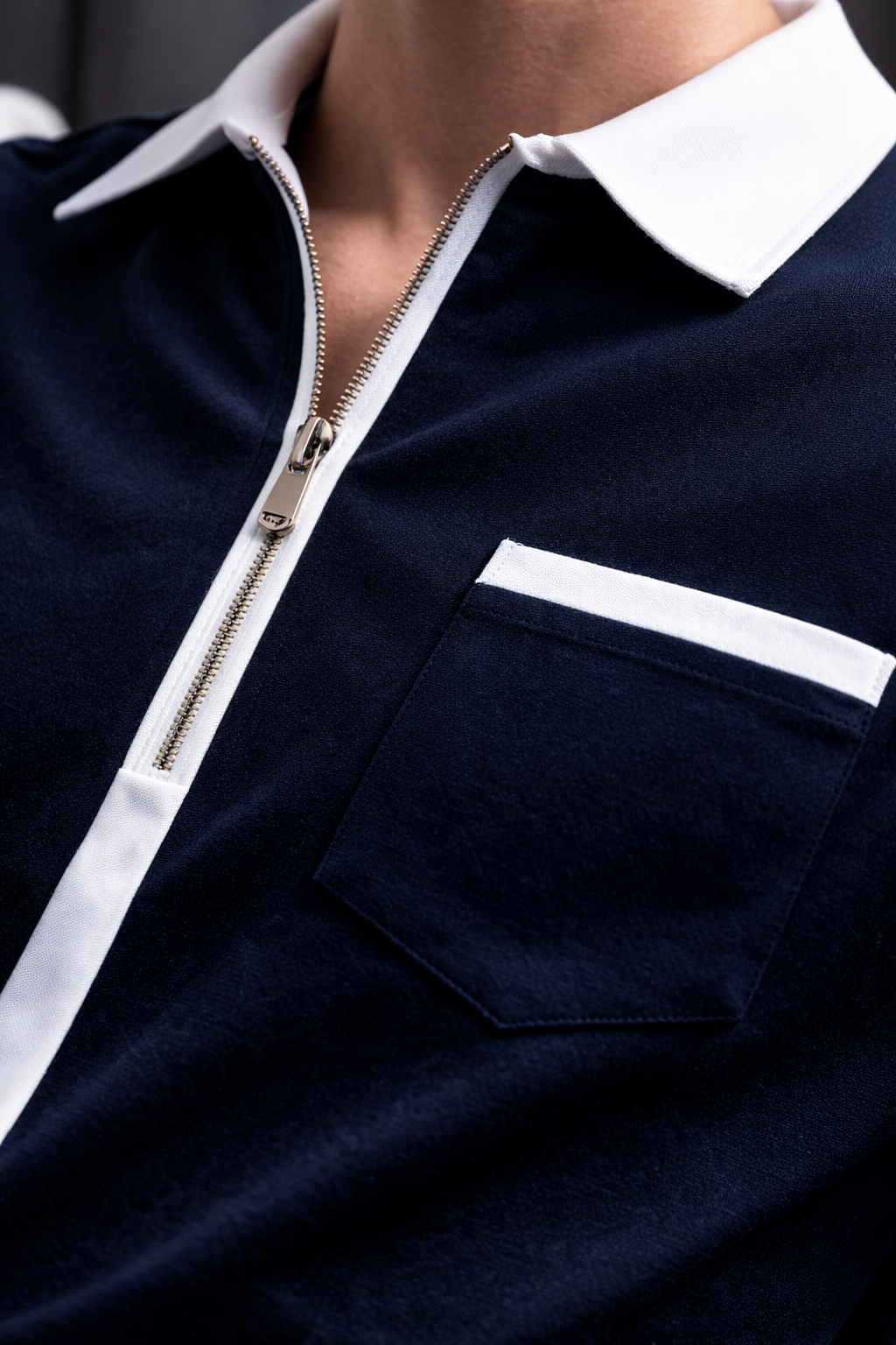 ELZO Luxe Zip Polo T-Shirt – Midnight Navy | 240 GSM Organic Cotton Premium Edition