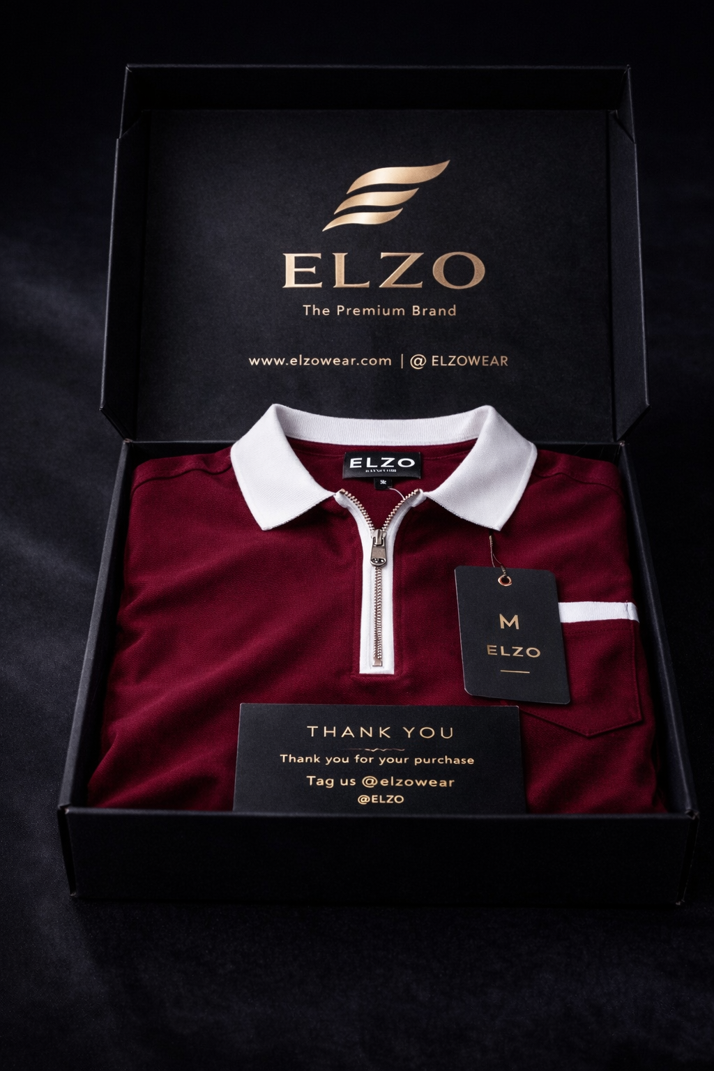 ELZO Luxe Zip Polo T-Shirt – Royal Maroon | 240 GSM Organic Cotton Premium Wear