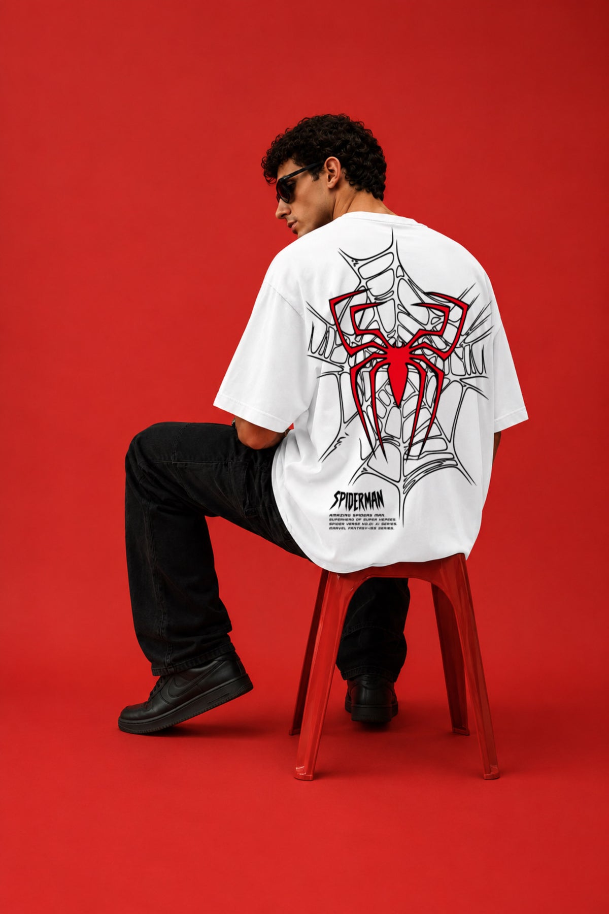 ELZO SPIDER-MAN WEB OVERSIZED T-SHIRT | OPTIC WHITE
