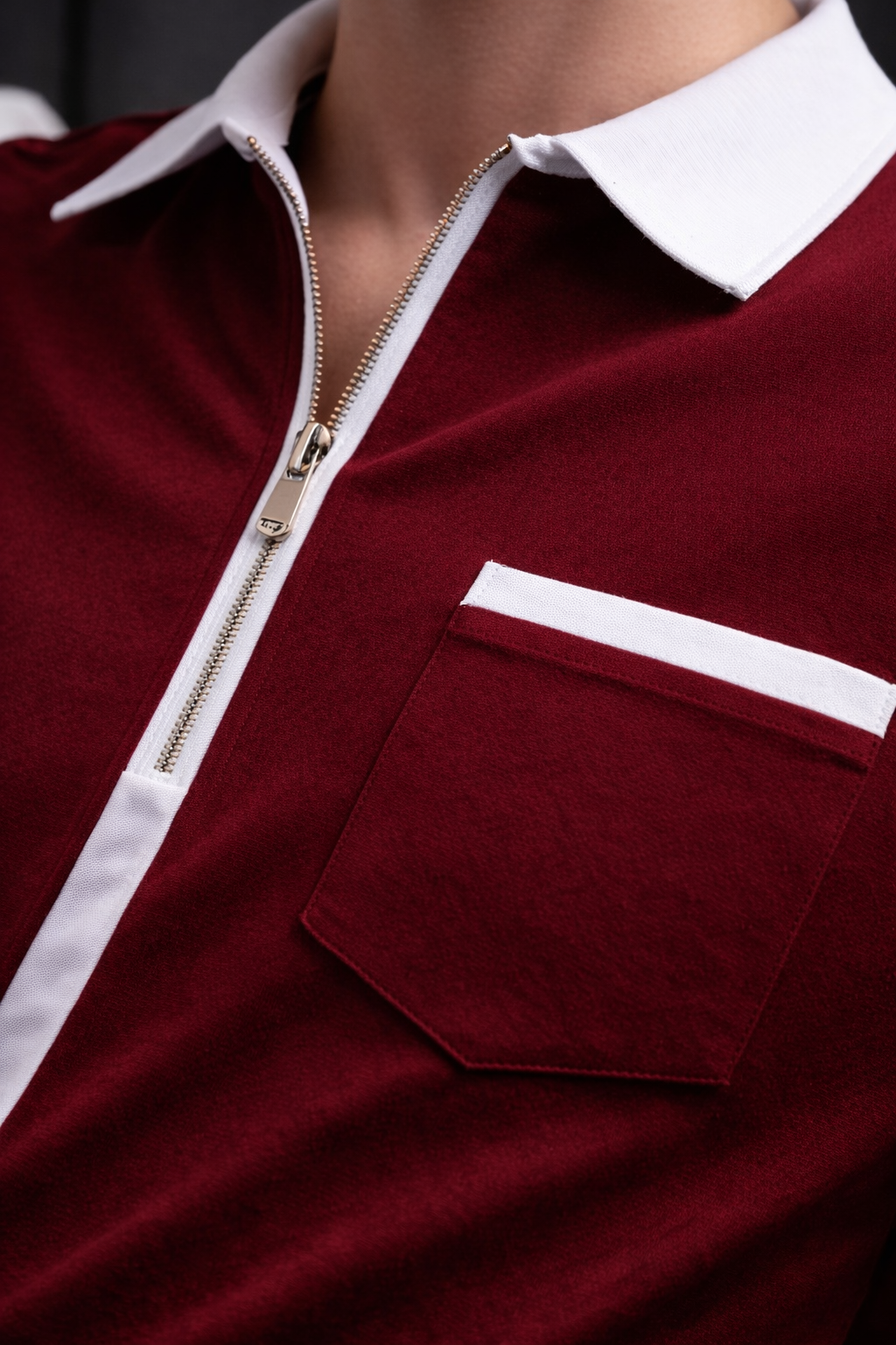 ELZO Luxe Zip Polo T-Shirt – Royal Maroon | 240 GSM Organic Cotton Premium Wear