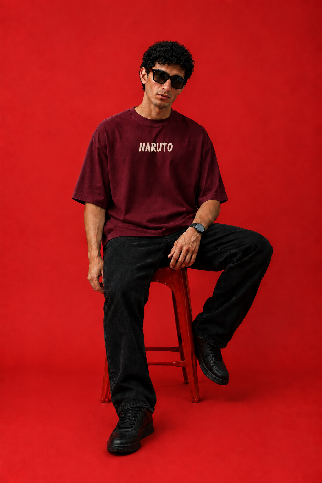 ELZO NARUTO SHIPPUDEN OVERSIZED T-SHIRT | ROYAL MAROON