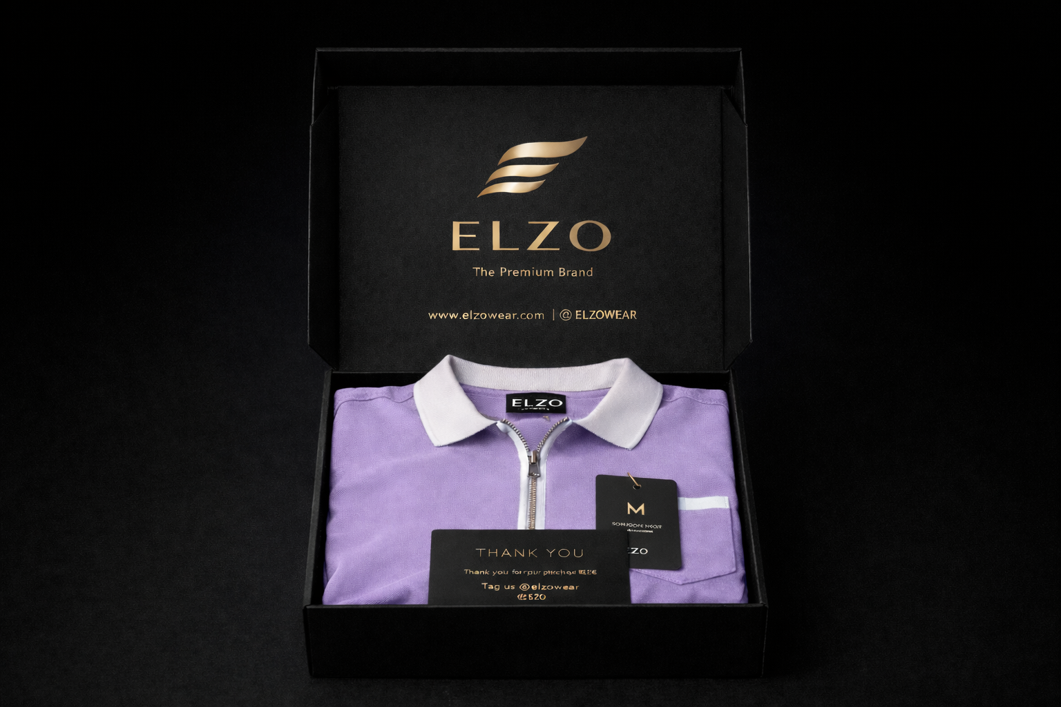 ELZO Luxe Zip Polo T-Shirt – Lavender Purple | 240 GSM Organic Cotton Premium Wear