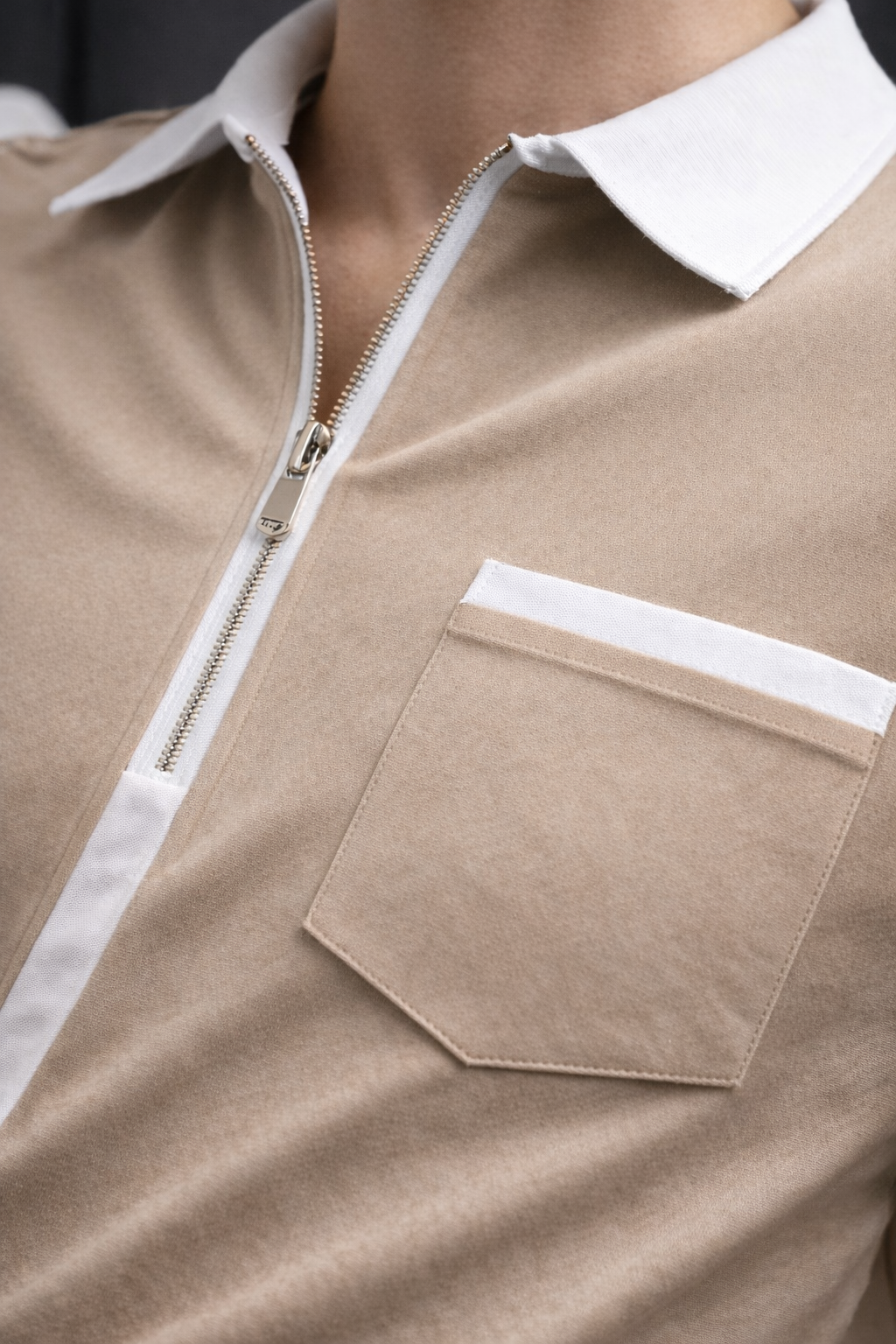 ELZO Luxe Zip Polo T-Shirt – Sand Beige | 240 GSM Organic Cotton Premium Wear