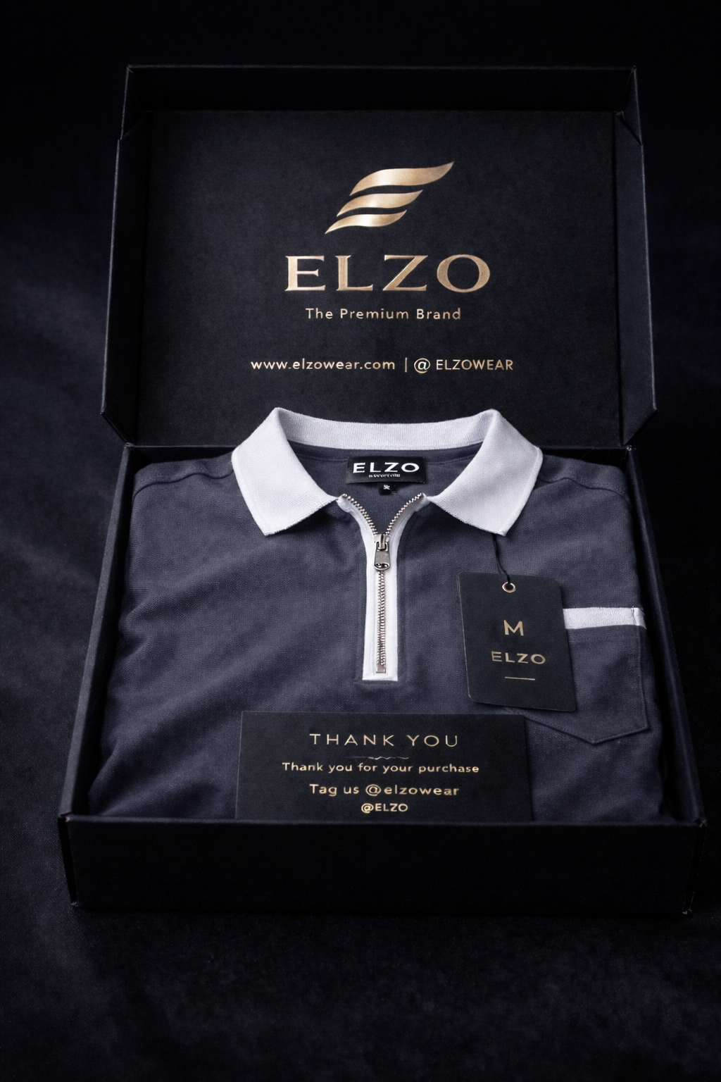 ELZO Luxe Zip Polo T-Shirt – Steel Grey | 240 GSM Organic Cotton Premium Edition