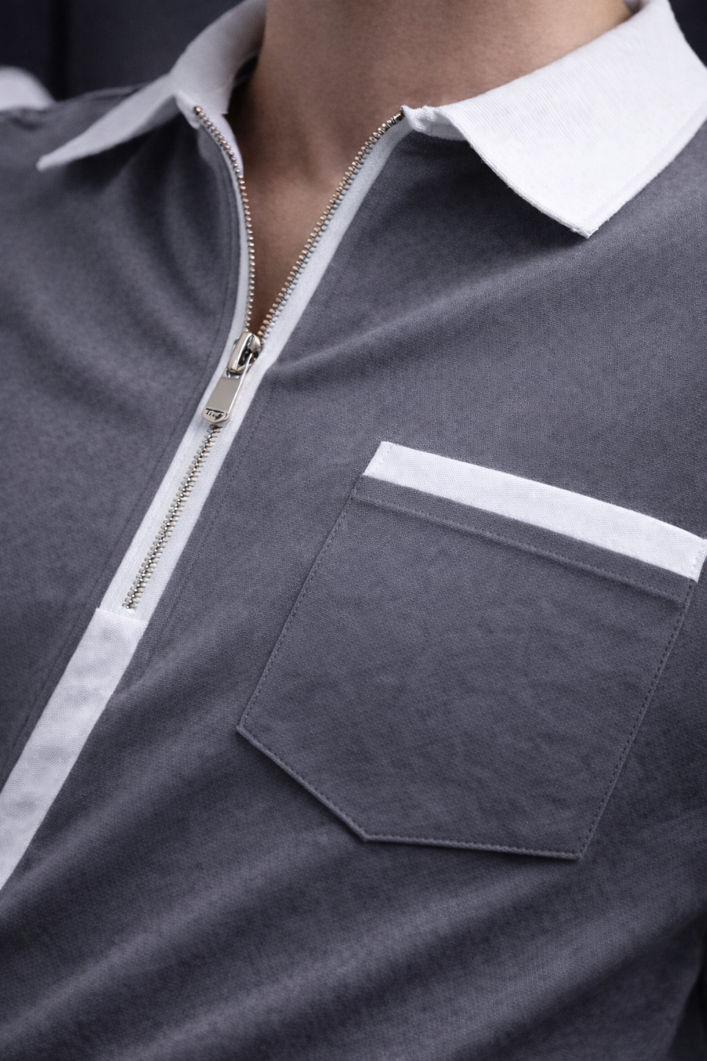 ELZO Luxe Zip Polo T-Shirt – Steel Grey | 240 GSM Organic Cotton Premium Edition