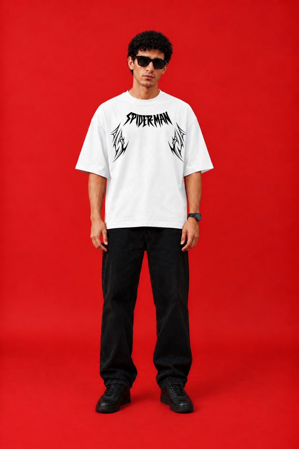 ELZO SPIDER-MAN WEB OVERSIZED T-SHIRT | OPTIC WHITE