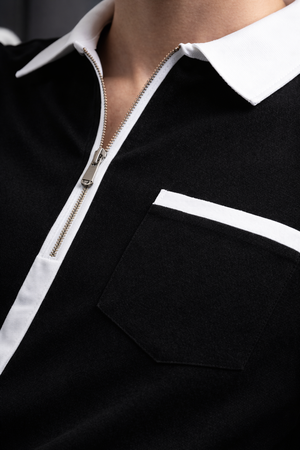 ELZO Luxe Zip Polo T-Shirt – Midnight Black | 240 GSM Organic Cotton Premium Edition