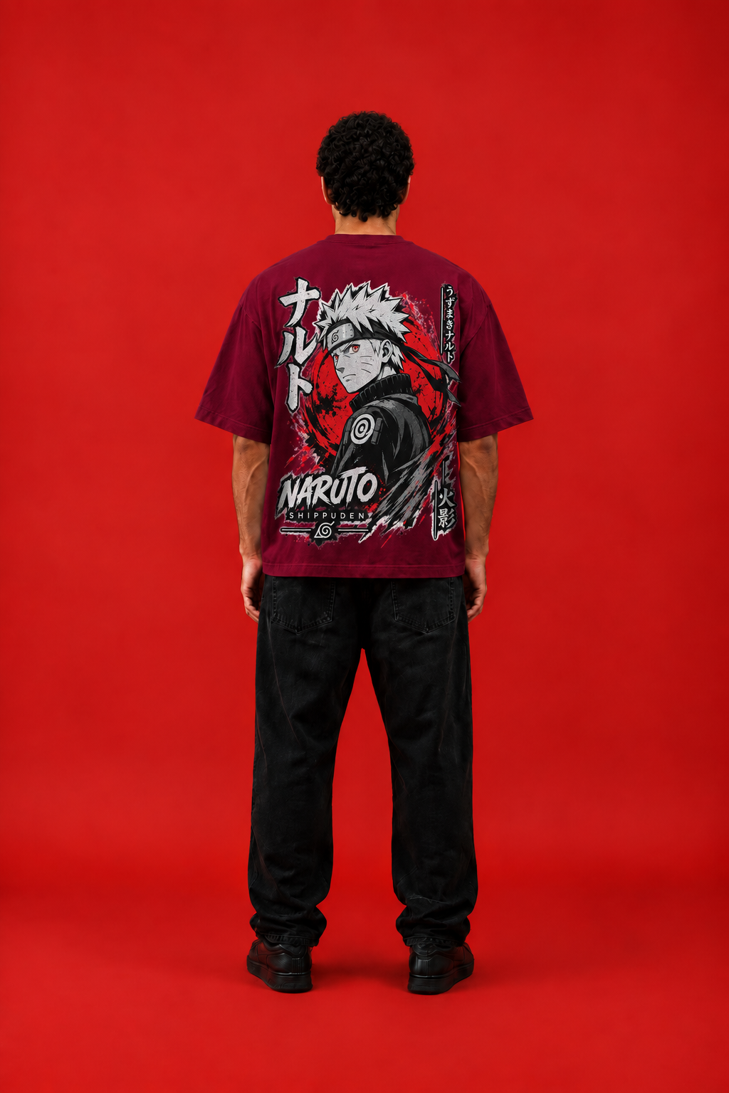 ELZO NARUTO SHIPPUDEN OVERSIZED T-SHIRT | ROYAL MAROON