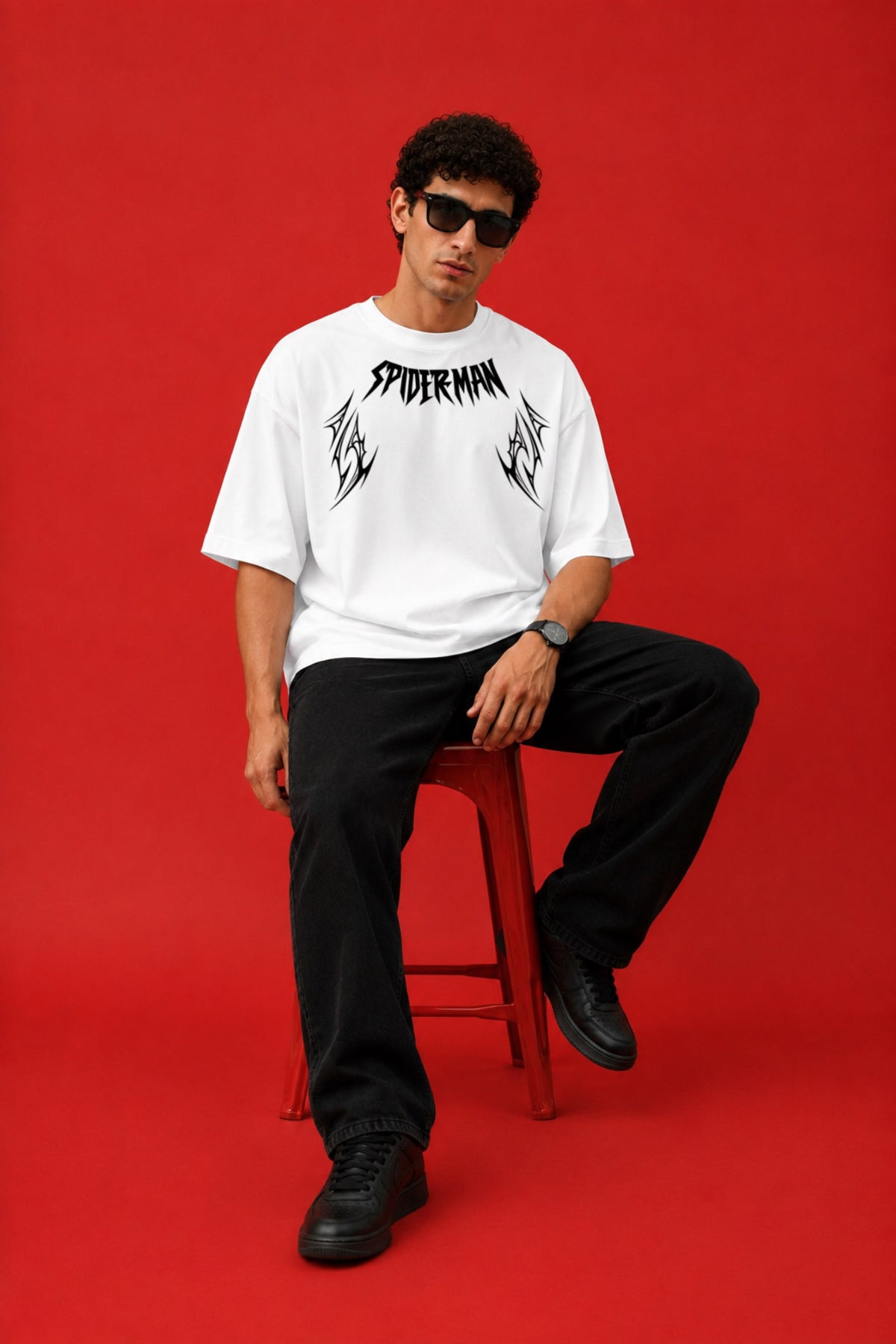 ELZO SPIDER-MAN WEB OVERSIZED T-SHIRT | OPTIC WHITE