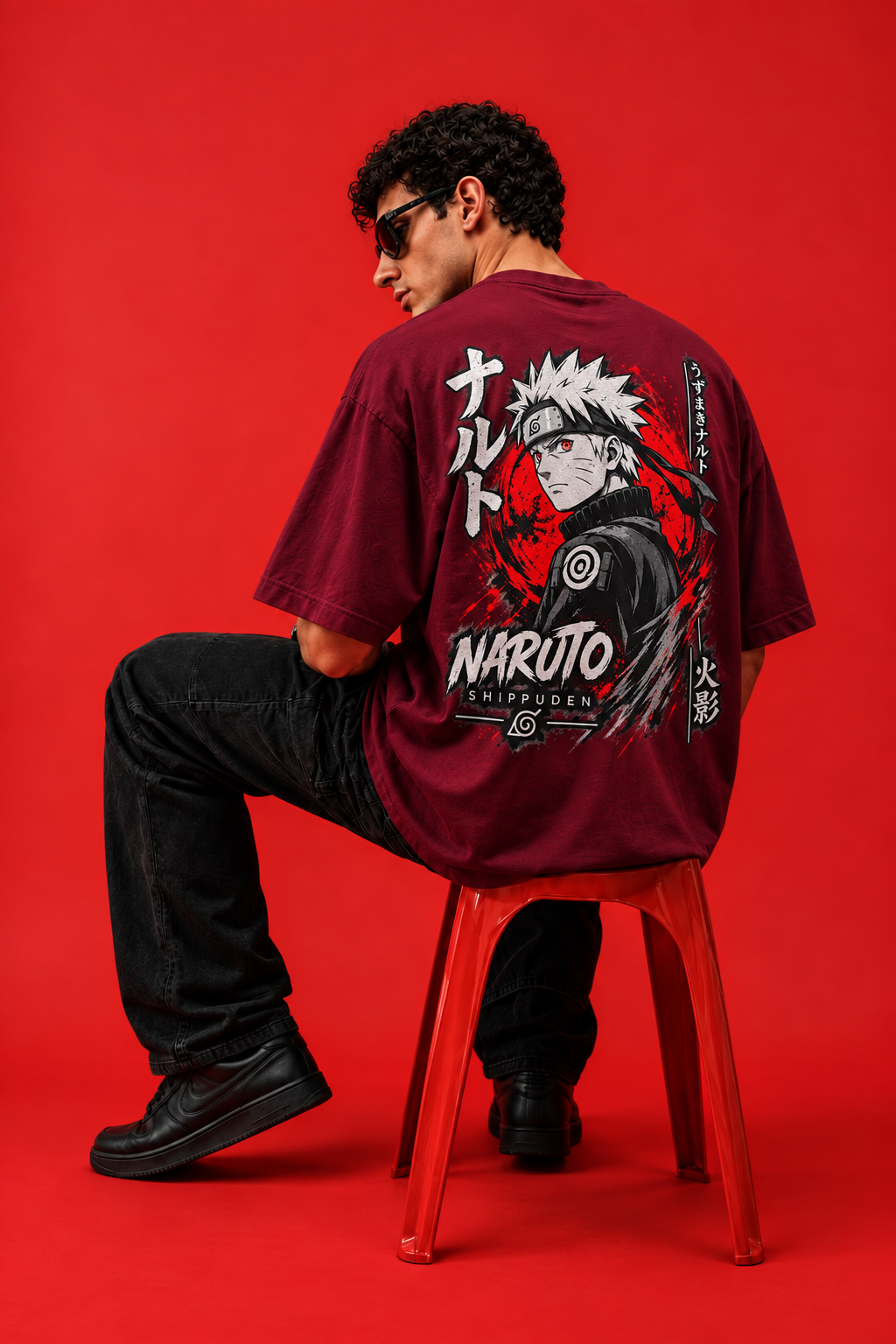ELZO NARUTO SHIPPUDEN OVERSIZED T-SHIRT | ROYAL MAROON