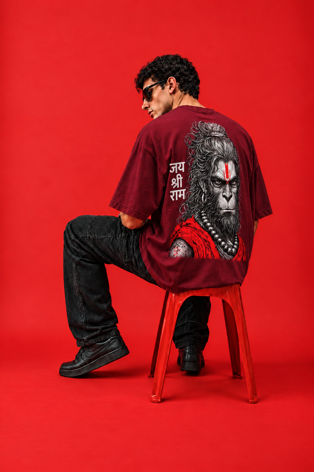 ELZO VEER HANUMAN OVERSIZED T-SHIRT | ROYAL MAROON